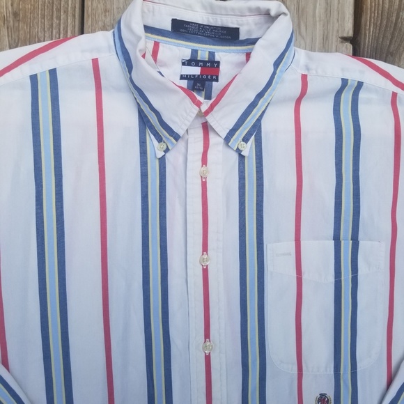 Vintage 90s Tommy Hilfiger Mens Long Sleeve Striped Button Down Dress Shirt XL - Picture 2 of 8